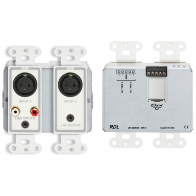RDL Bi-Directional Mic/Line Dante Interface 4 x 4 w/PoE - Software Configurable - 2 XLR In, 2 RCA In, 1 Mini-jack In, 1 Mini-jack Out, 2 Out on Rear-Panel Terminal Block - White